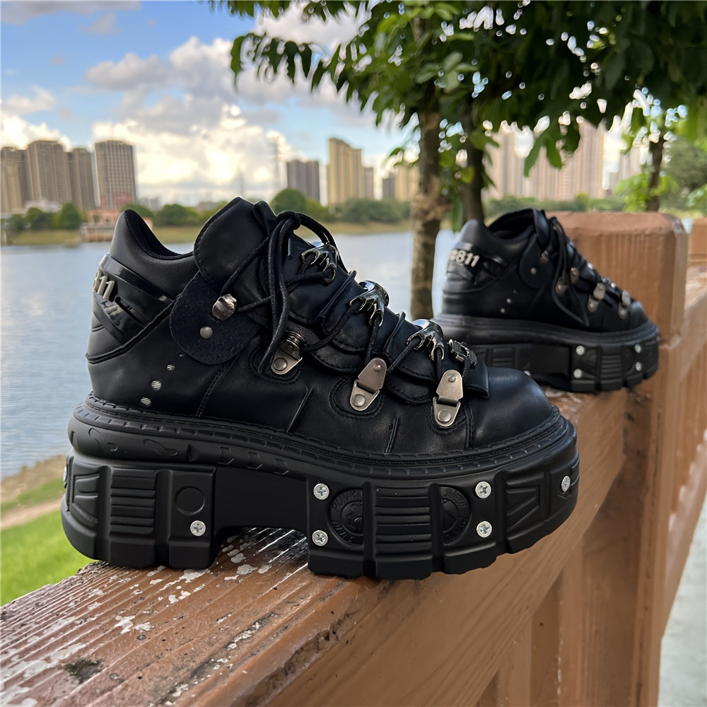 Unisex Retro Punk Chunky Platform Lace-up Shoes