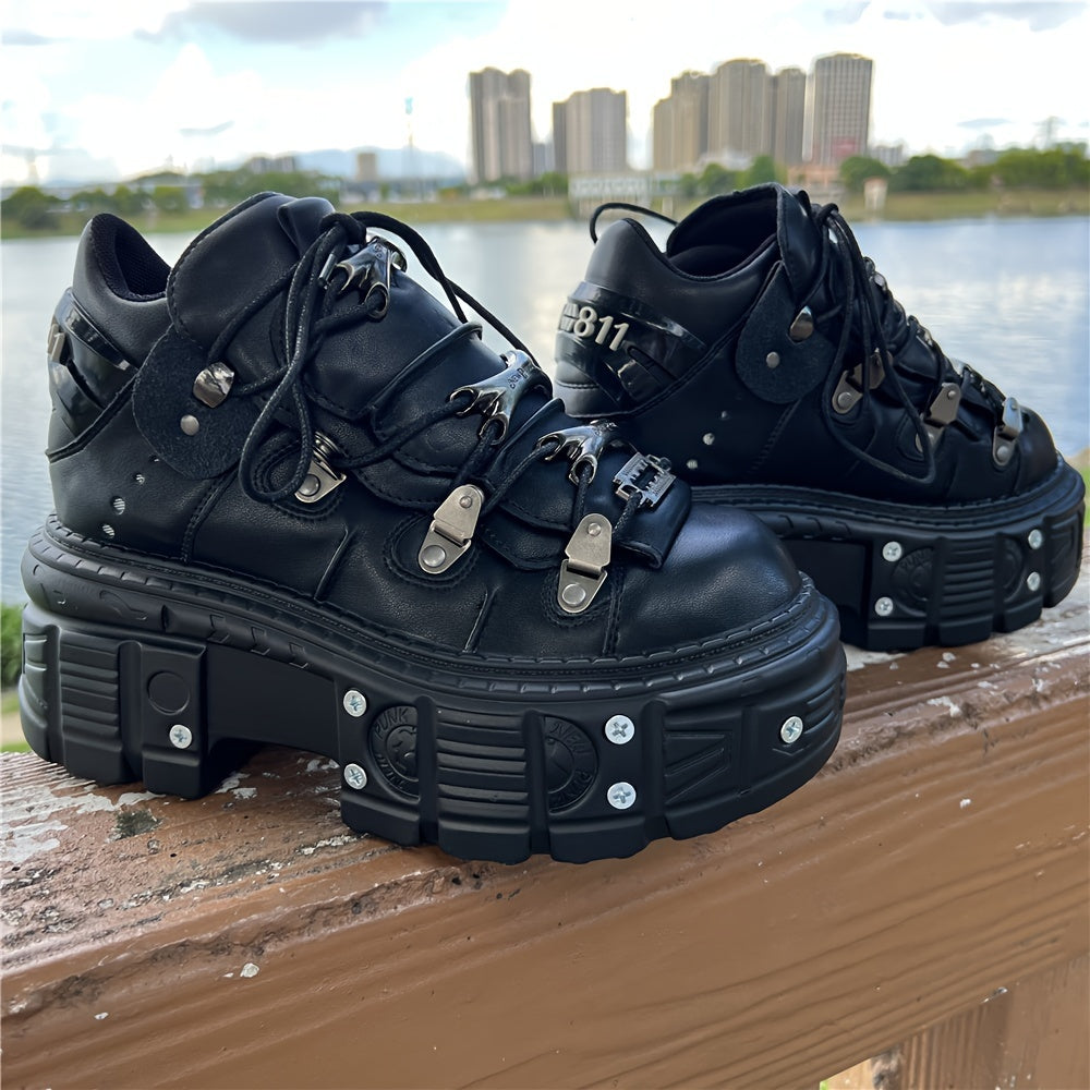Unisex Retro Punk Chunky Platform Lace-up Shoes