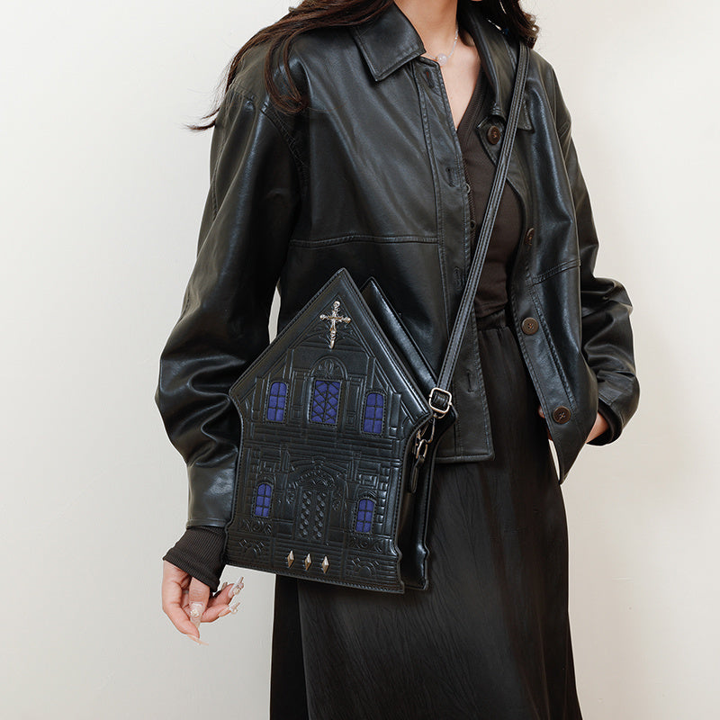 Gothic Crossbody Bag for Women - Black with Blue & White Starry Sky Design, Zipper Closure, Durable Stitched Edges, Polyester Lining, Metal Hardware Accents, Perfect for Casual and Formal Wear, Fantasy-Themed Design, Gothic J