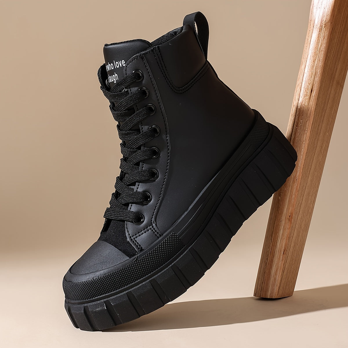Four Seasons Outdoor Women'S Comfortable Thick Sole Heightening Casual Shoes Daily Laced Black Simple High Top Sports Women'S Shoes