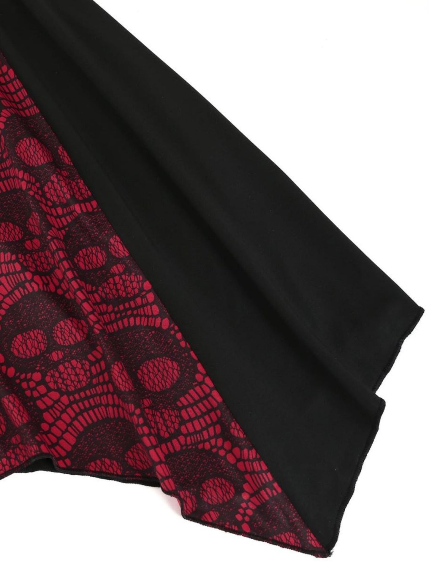 Gothic Style Plus Size Women's Top with Skull Print, Tie Waist Bell Sleeves, Casual Knit Fabric Pullover with Cross Straps, Halloween Pattern, Spring/Fall Collection