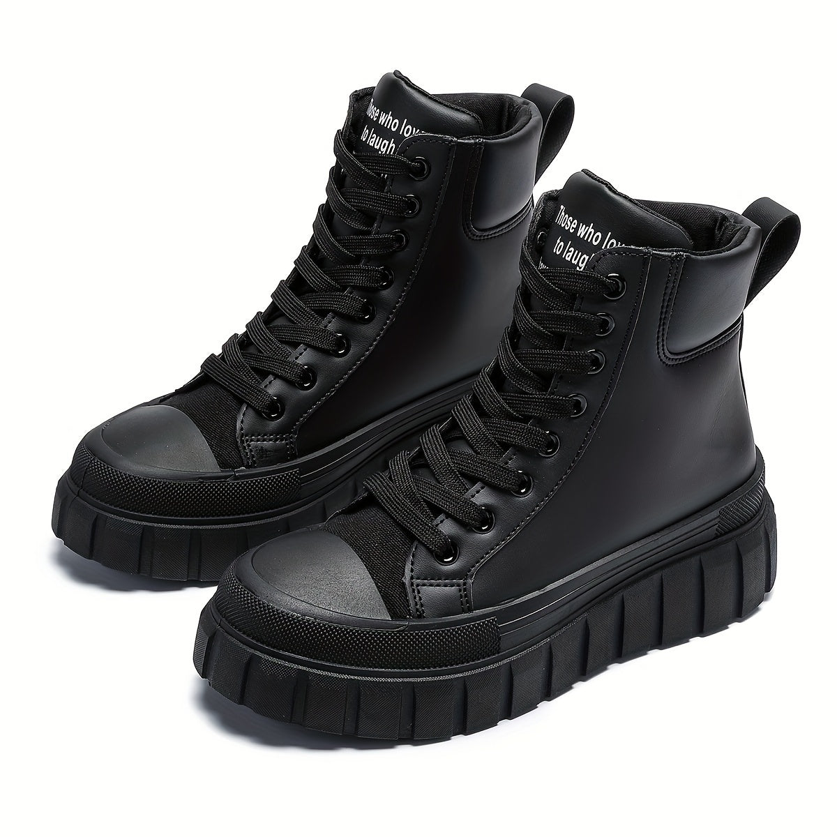 Four Seasons Outdoor Women'S Comfortable Thick Sole Heightening Casual Shoes Daily Laced Black Simple High Top Sports Women'S Shoes