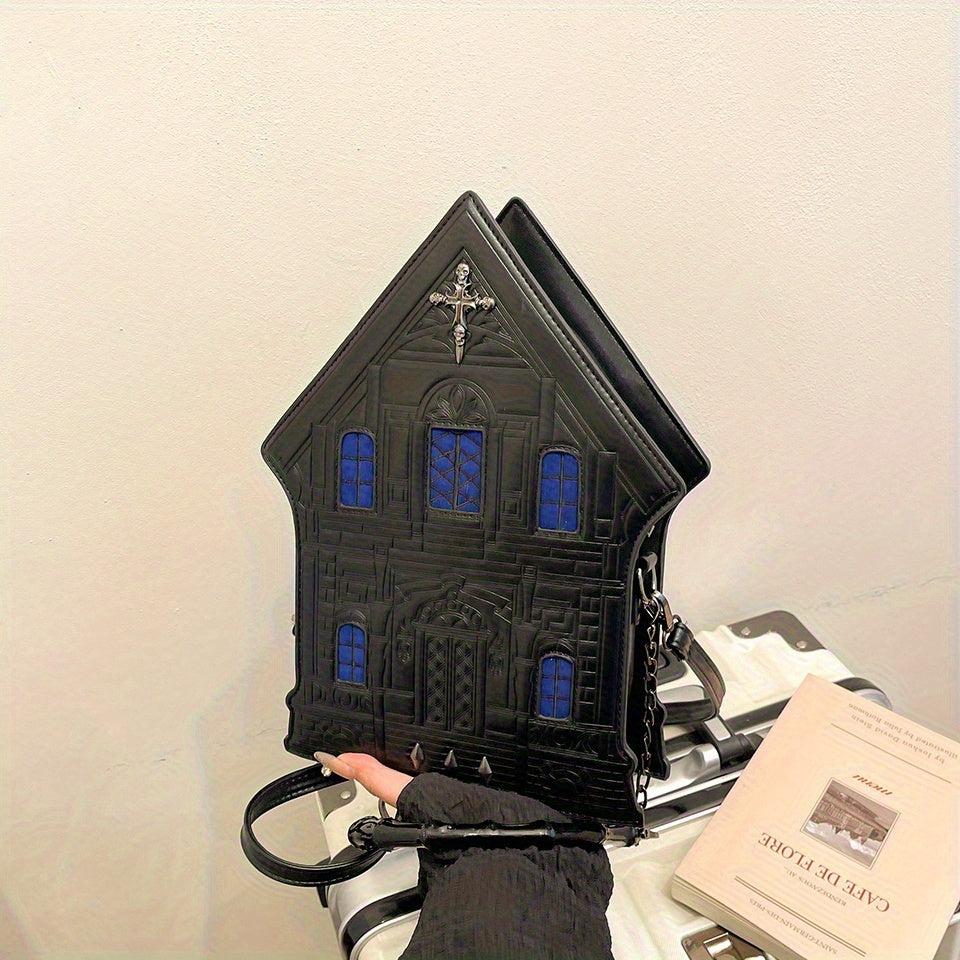 Gothic Crossbody Bag for Women - Black with Blue & White Starry Sky Design, Zipper Closure, Durable Stitched Edges, Polyester Lining, Metal Hardware Accents, Perfect for Casual and Formal Wear, Fantasy-Themed Design, Gothic J
