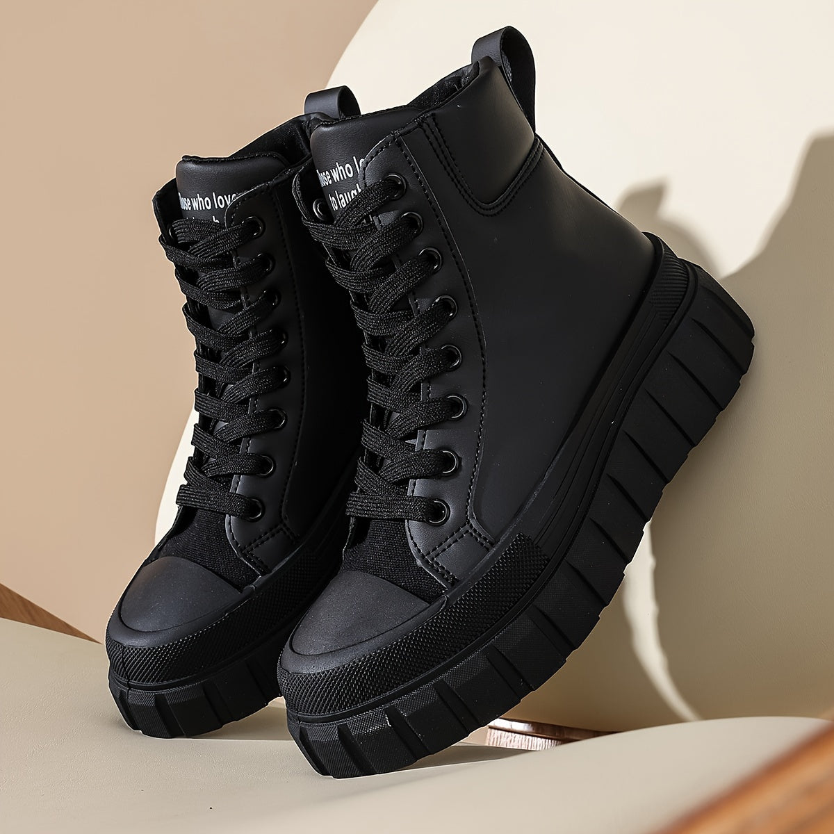 Four Seasons Outdoor Women'S Comfortable Thick Sole Heightening Casual Shoes Daily Laced Black Simple High Top Sports Women'S Shoes