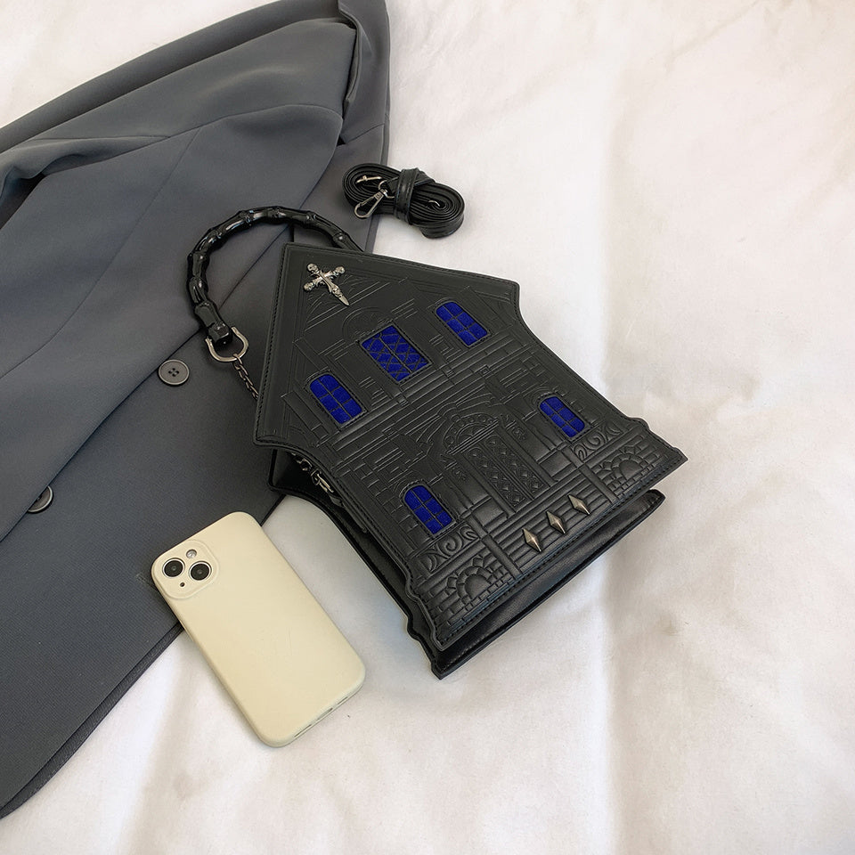 Gothic Crossbody Bag for Women - Black with Blue & White Starry Sky Design, Zipper Closure, Durable Stitched Edges, Polyester Lining, Metal Hardware Accents, Perfect for Casual and Formal Wear, Fantasy-Themed Design, Gothic J