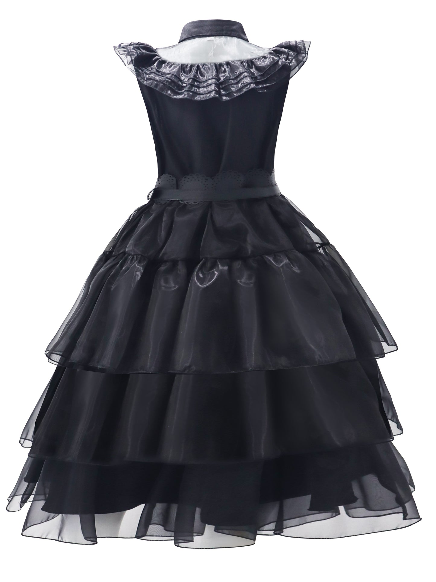 Gothic Cosplay Mesh Dress, Shirt Collar Tiered Goth Dress For Party, Women's Clothing