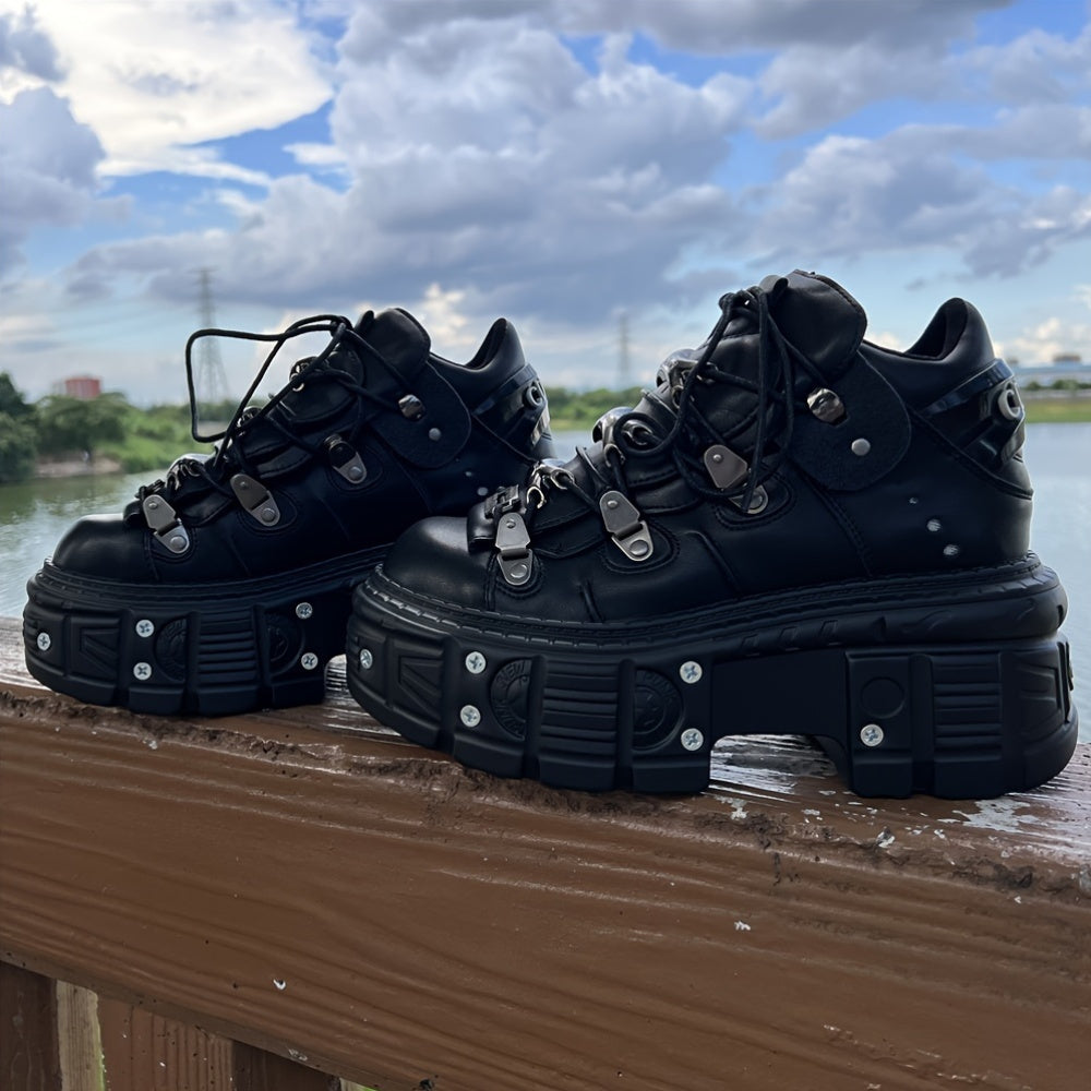 Unisex Retro Punk Chunky Platform Lace-up Shoes