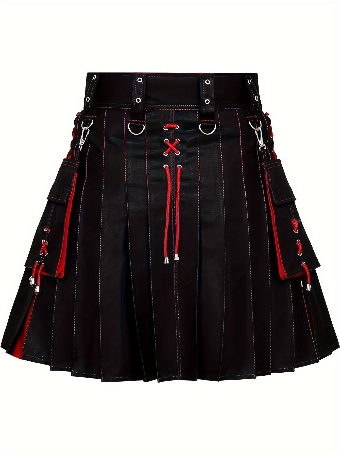 Men'S Traditional Color Blocking Scottish Style Pleated Kilts, Retro Gothic Punk Style Skirt Irish Highland Wedding Clothing As Gift