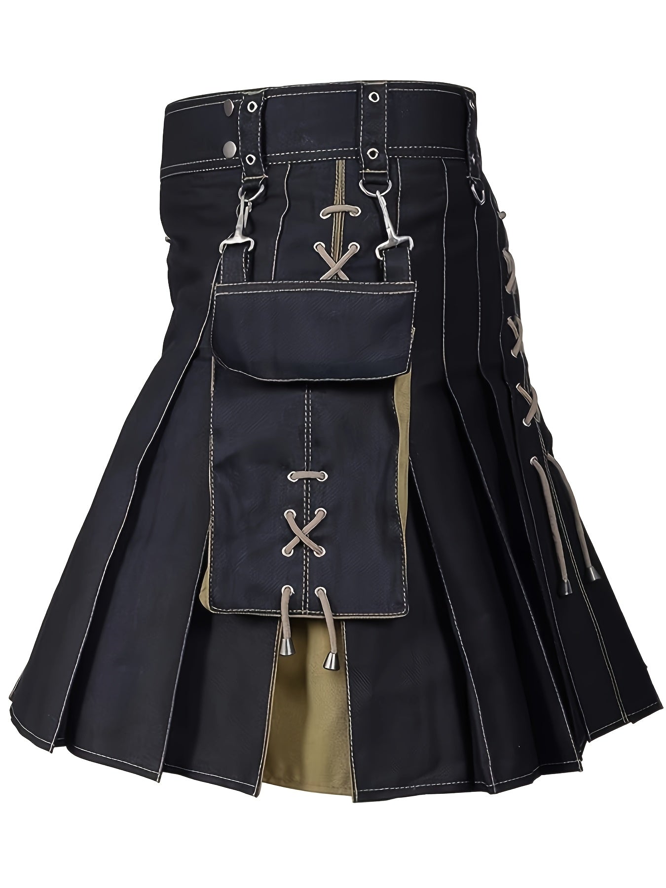 Men'S Traditional Color Blocking Scottish Style Pleated Kilts, Retro Gothic Punk Style Skirt Irish Highland Wedding Clothing As Gift