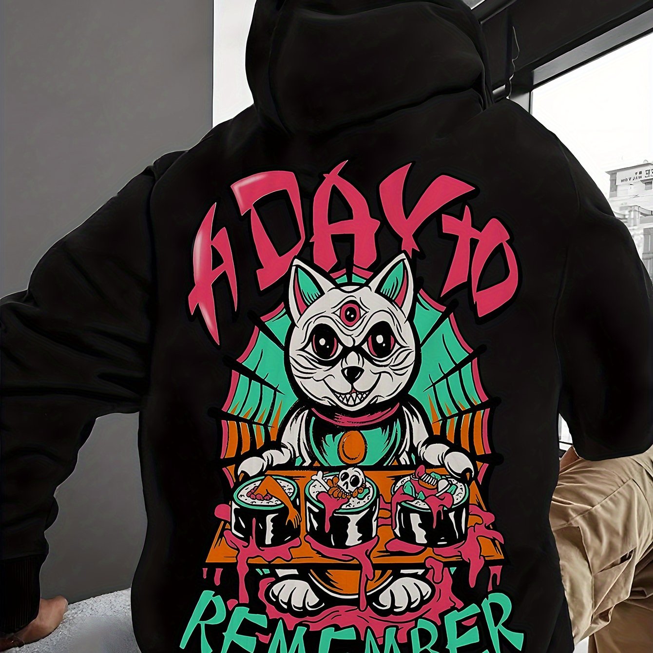 Handsome Men'S Hoodie with English Letters And Horror Elements Printed on It. Evil Kitten Cartoon Versatile Printed Hoodie with Pocket Details for Easy Release And Storage. Soft And Comfortable Fabric Is The Best Choice