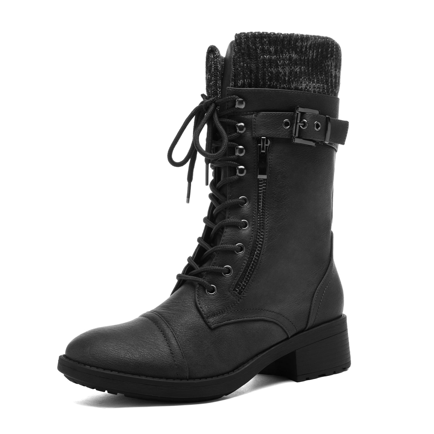 Women's Winter Lace up Mid Calf Riding Boots TPR Outsole