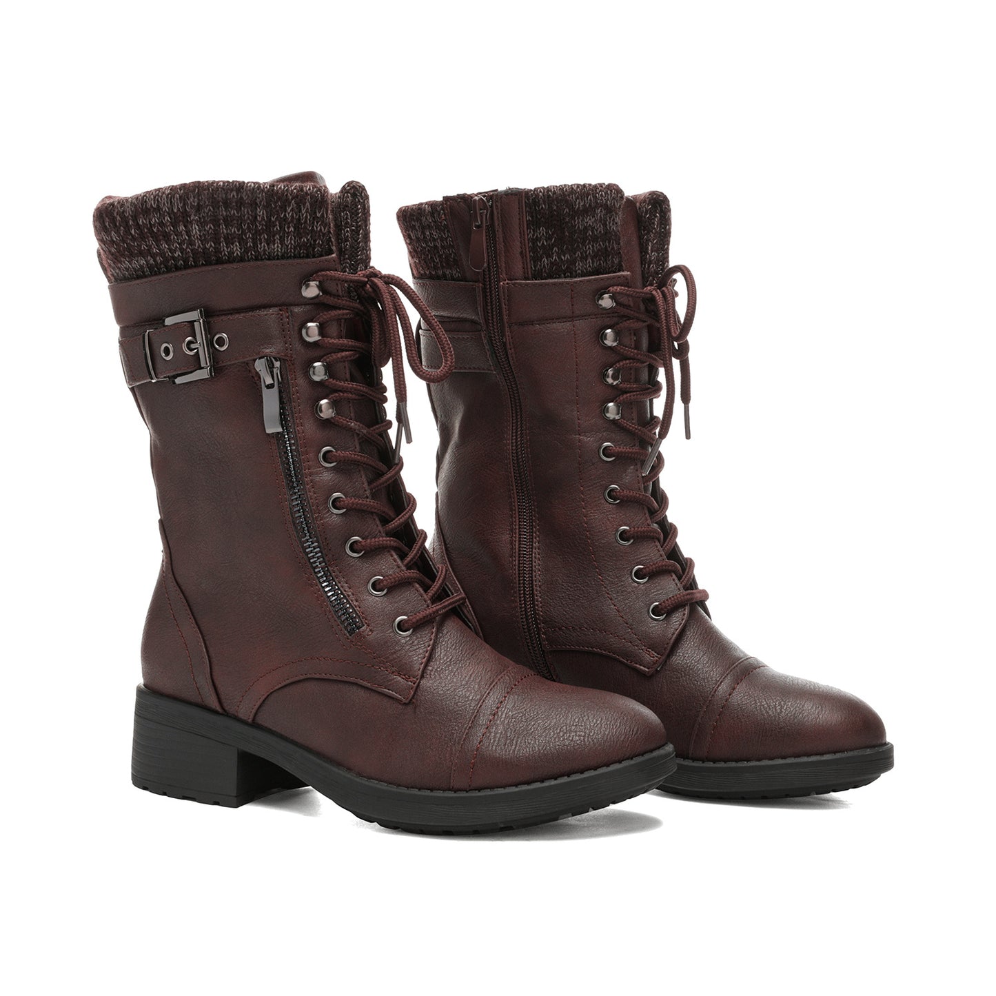 Women's Winter Lace up Mid Calf Riding Boots TPR Outsole