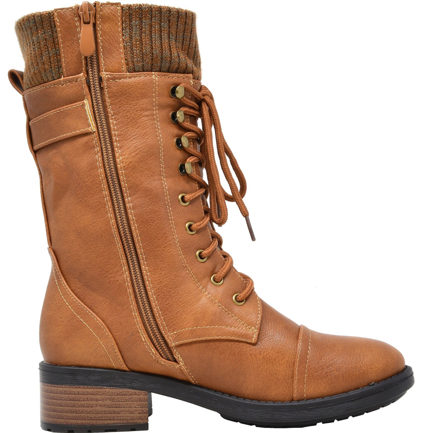 Women's Winter Lace up Mid Calf Riding Boots TPR Outsole