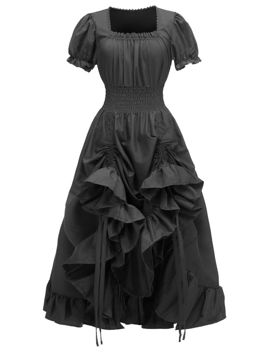Renaissance Victorian Vintage Square Neck Short Sleeve Dress - Light Blue A-Line Umbrella Skirt with Ruffled Layers, Elegant Cosplay Costume for Halloween, Themed Parties & Special Occasions, Halloween Costumes, Sophisticated