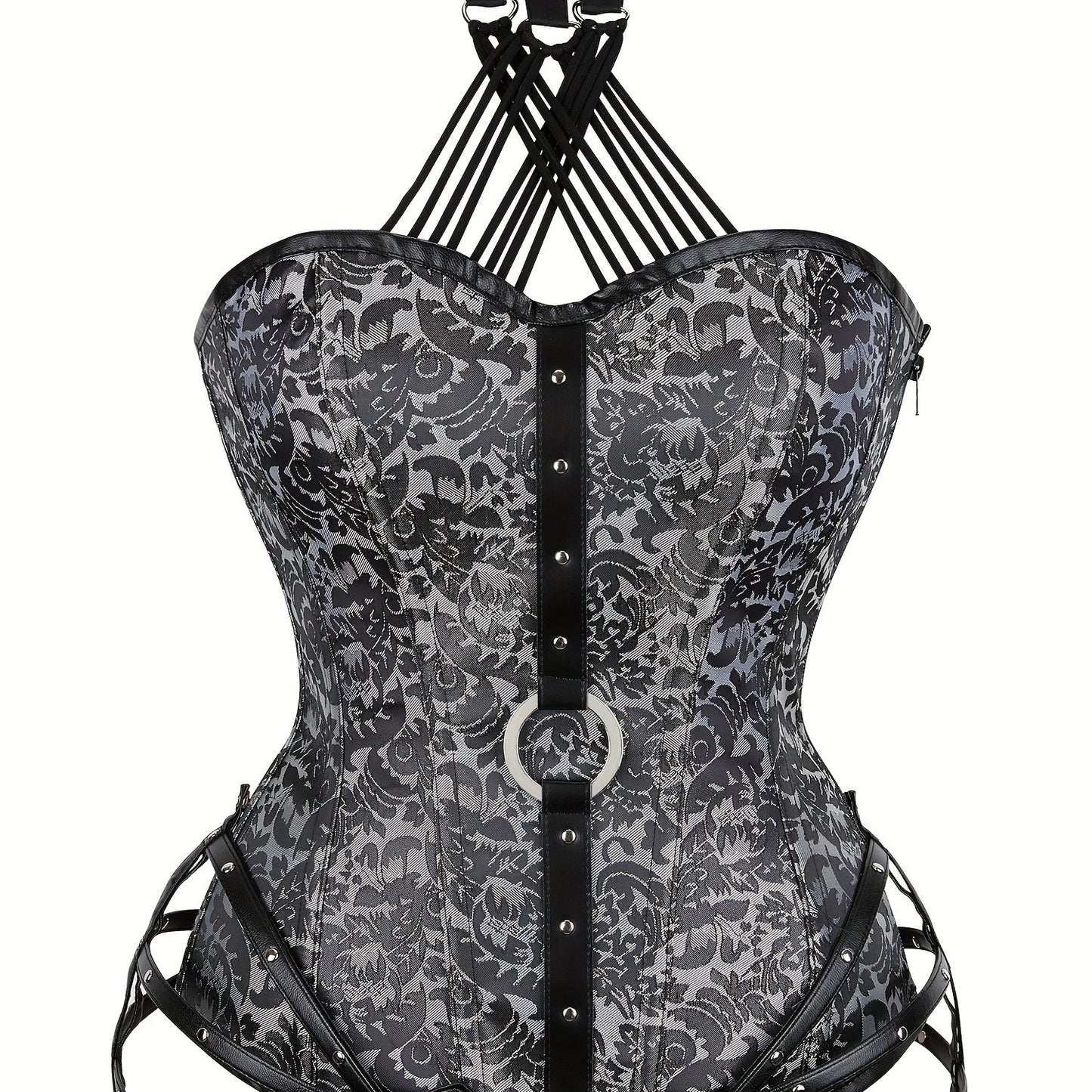 Women'S Gothic Corset Top - Heavy-Duty 11-Ribbed Steel boned shapewear with side zipper, Victorian -style lace front, for Halloween, Cosplay, Themed Parties - Adult Women'S Body Shaper, Costume Accessory, Floral Pattern Desig