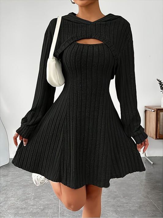 Orientation Fashion Solid Color Set Fall Winter Casual Elegant Long Sleeve Hooded Top Suspenders Slim Fit Dress Women'S Dress Set