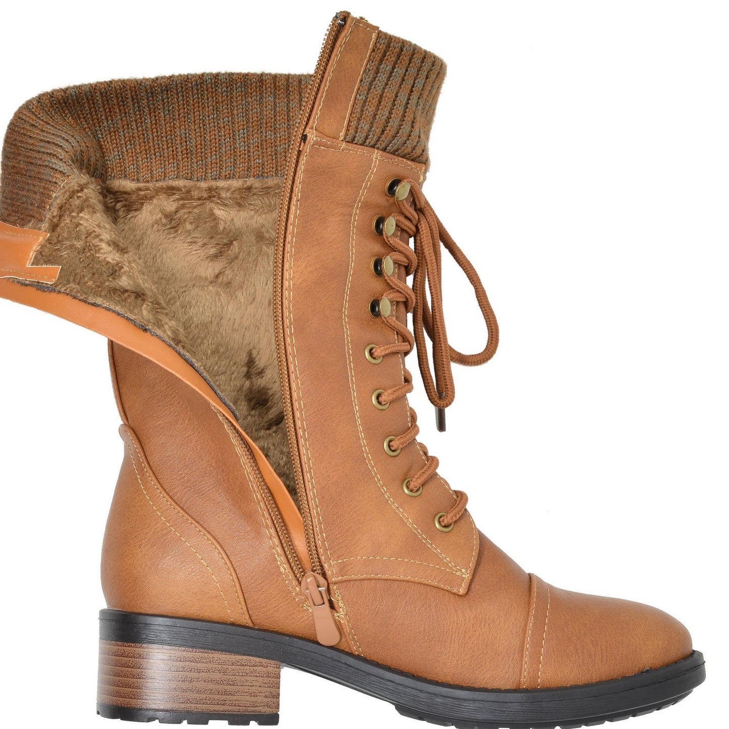 Women's Winter Lace up Mid Calf Riding Boots TPR Outsole