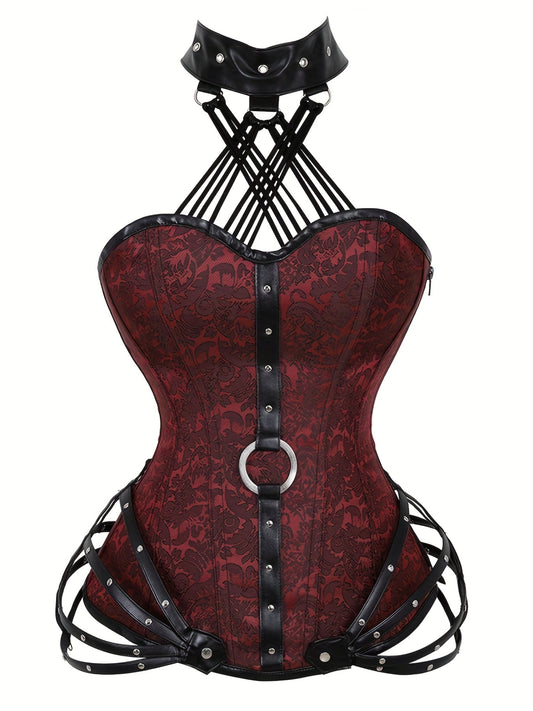 Women'S Gothic Corset Top - Heavy-Duty 11-Ribbed Steel boned shapewear with side zipper, Victorian -style lace front, for Halloween, Cosplay, Themed Parties - Adult Women'S Body Shaper, Costume Accessory, Floral Pattern Desig