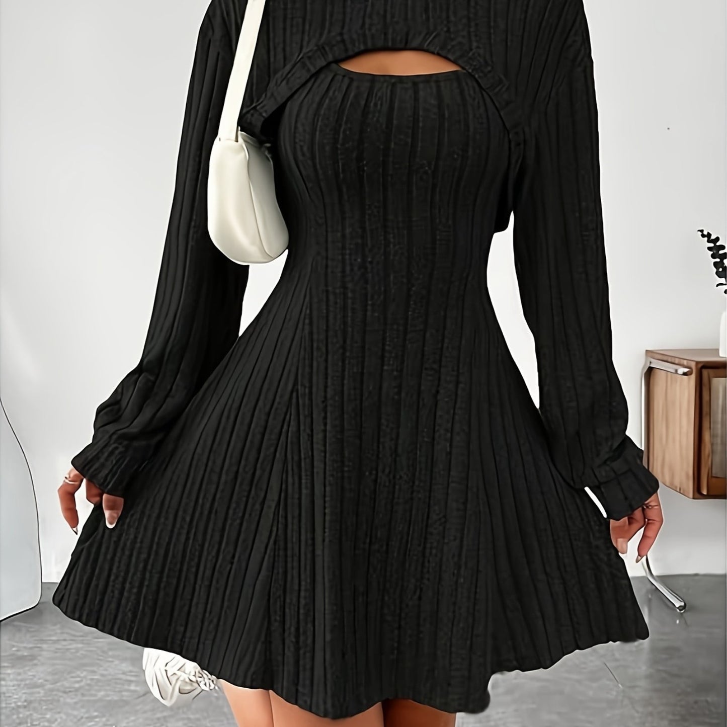Orientation Fashion Solid Color Set Fall Winter Casual Elegant Long Sleeve Hooded Top Suspenders Slim Fit Dress Women'S Dress Set