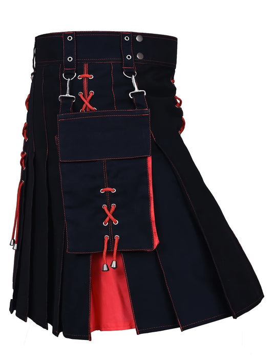 Men'S Traditional Color Blocking Scottish Style Pleated Kilts, Retro Gothic Punk Style Skirt Irish Highland Wedding Clothing As Gift