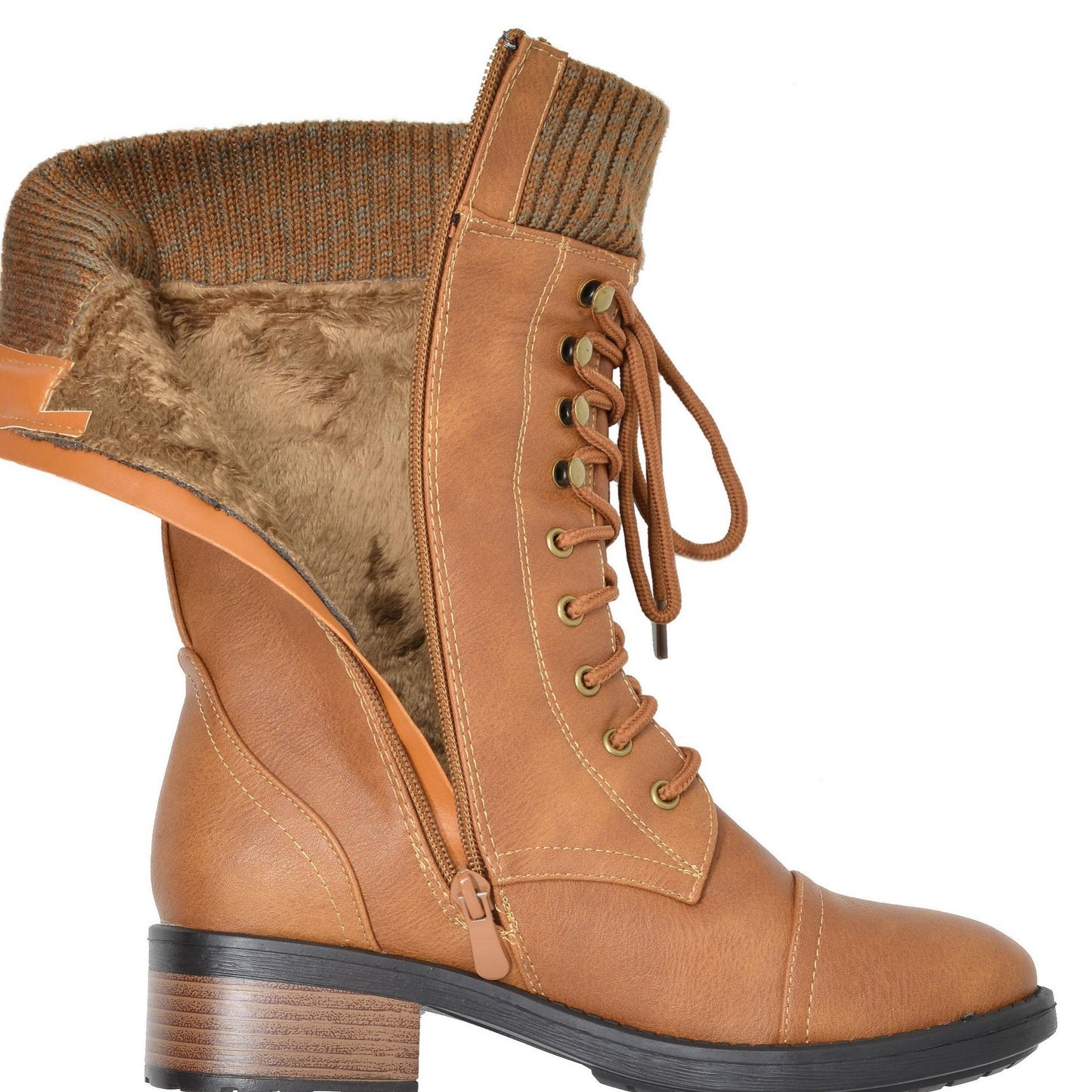 Women's Winter Lace up Mid Calf Riding Boots TPR Outsole
