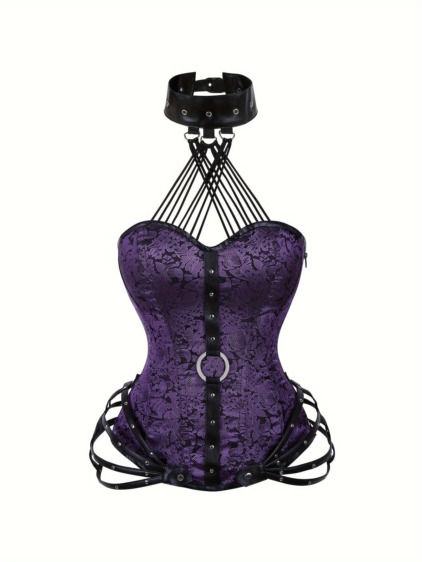 Women'S Gothic Corset Top - Heavy-Duty 11-Ribbed Steel boned shapewear with side zipper, Victorian -style lace front, for Halloween, Cosplay, Themed Parties - Adult Women'S Body Shaper, Costume Accessory, Floral Pattern Desig