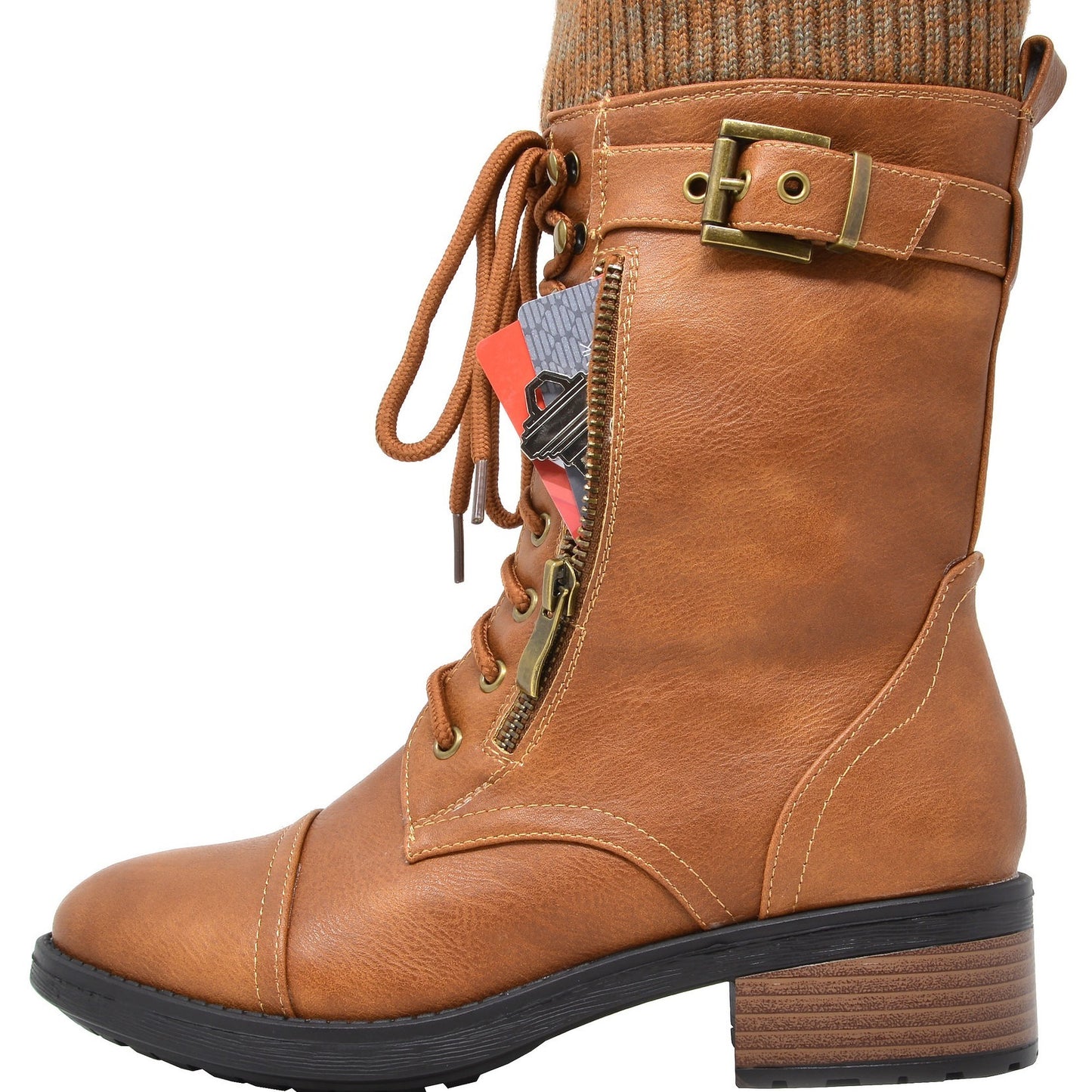 Women's Winter Lace up Mid Calf Riding Boots TPR Outsole