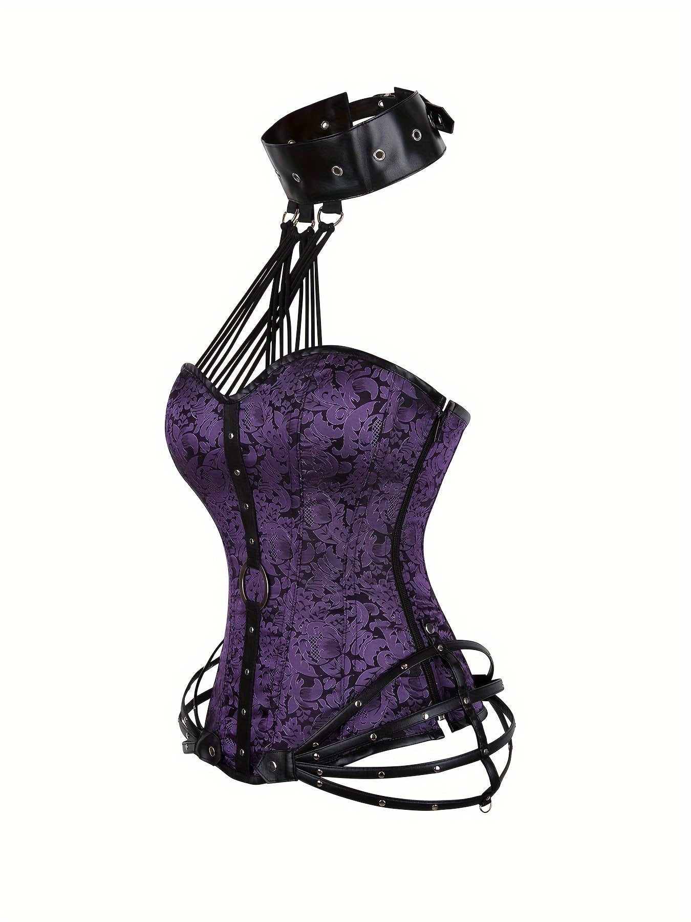 Women'S Gothic Corset Top - Heavy-Duty 11-Ribbed Steel boned shapewear with side zipper, Victorian -style lace front, for Halloween, Cosplay, Themed Parties - Adult Women'S Body Shaper, Costume Accessory, Floral Pattern Desig