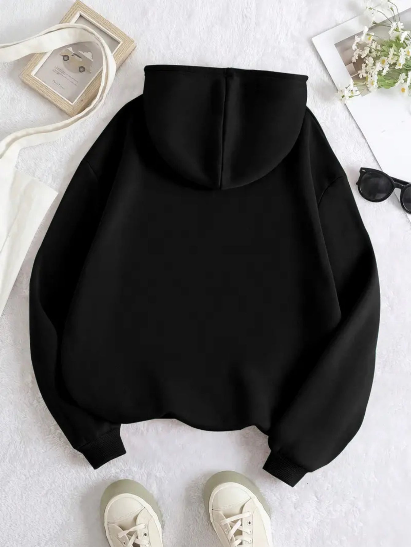 1pc Chic Women'S Hoodie with Moth & Skull Print, Long Sleeve Cotton Blend Casual Pullover with Kangaroo Pocket and Drawstring, Geometric & Letter Pattern, Halloween Theme, Regular Fit - All Seasons