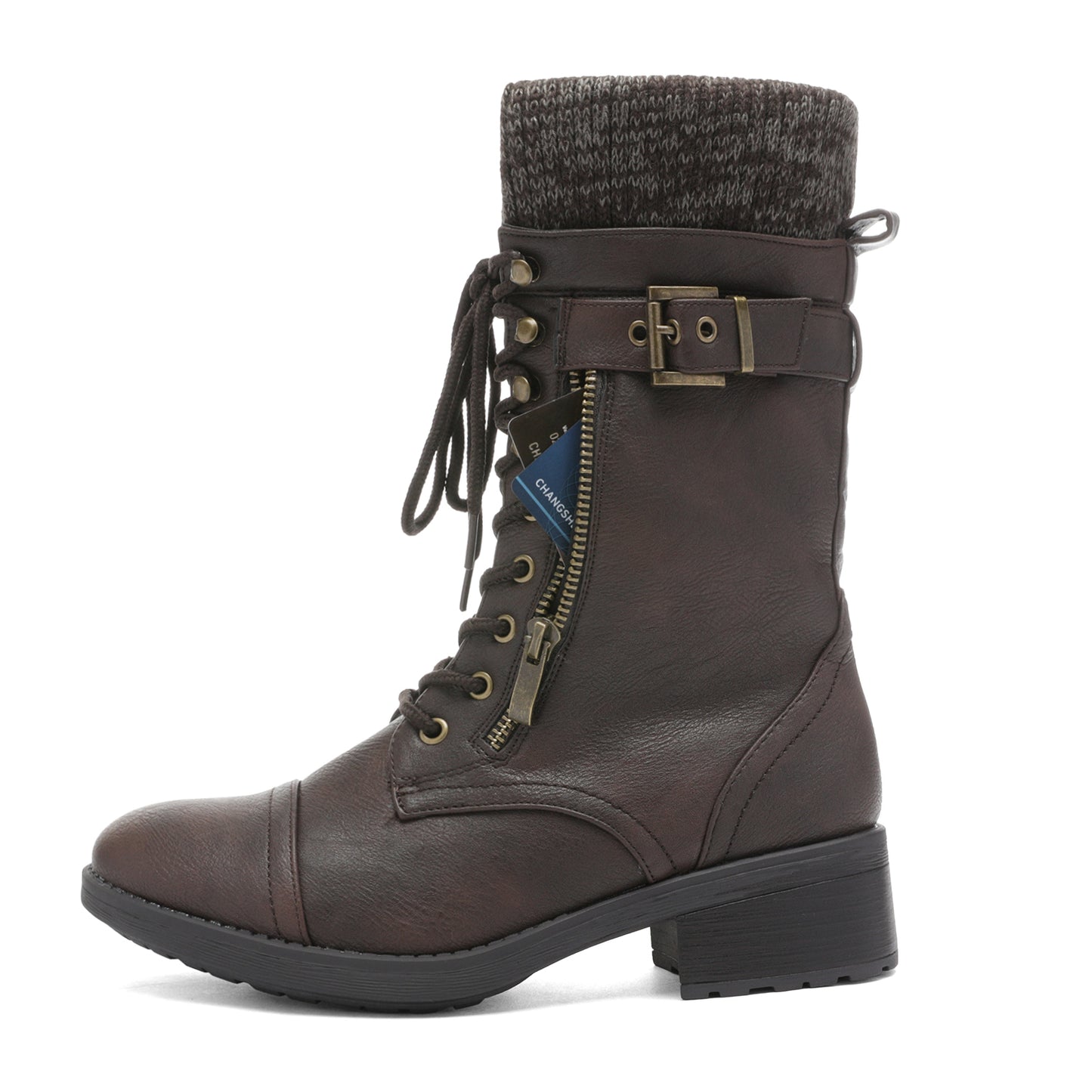 Women's Winter Lace up Mid Calf Riding Boots TPR Outsole