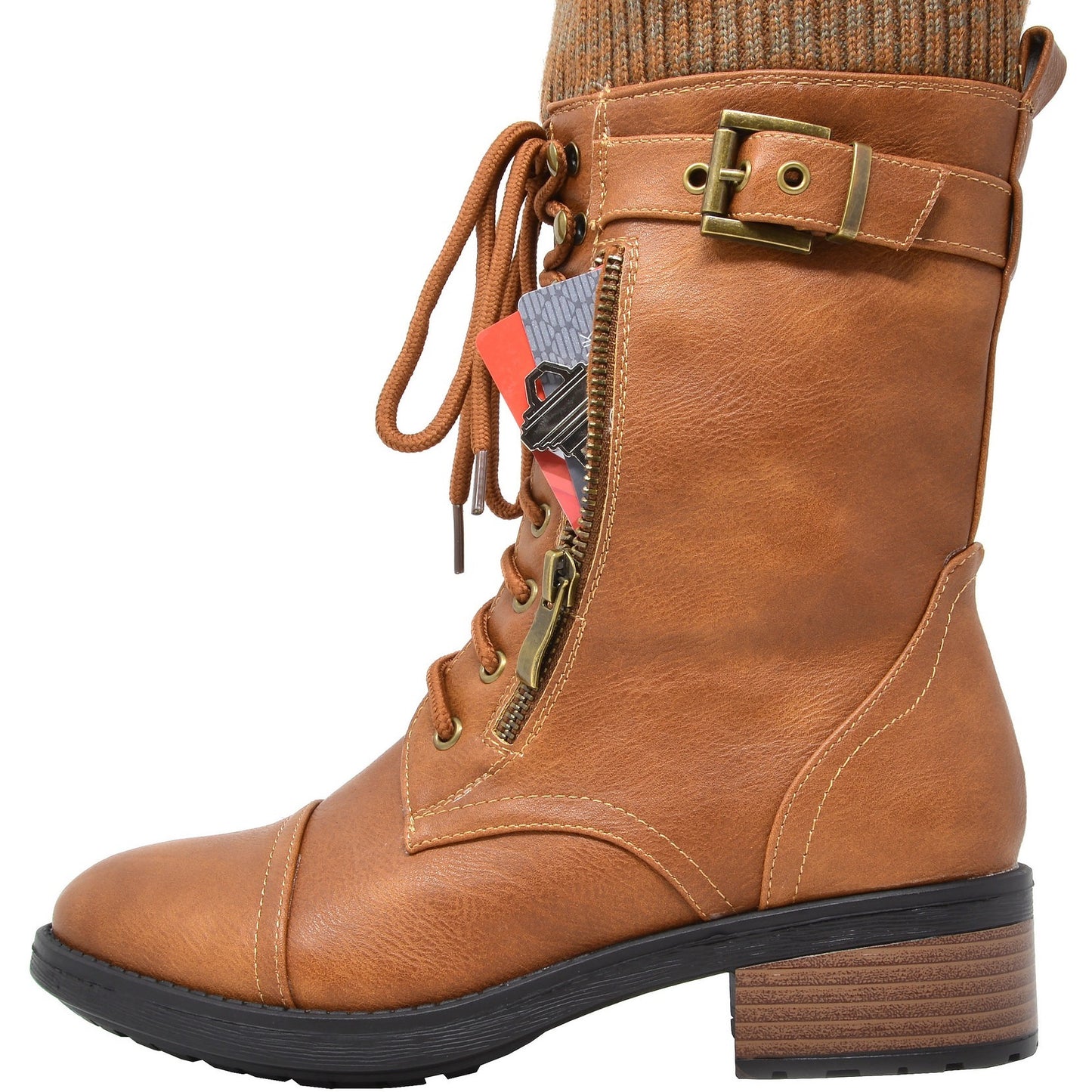 Women's Winter Lace up Mid Calf Riding Boots TPR Outsole