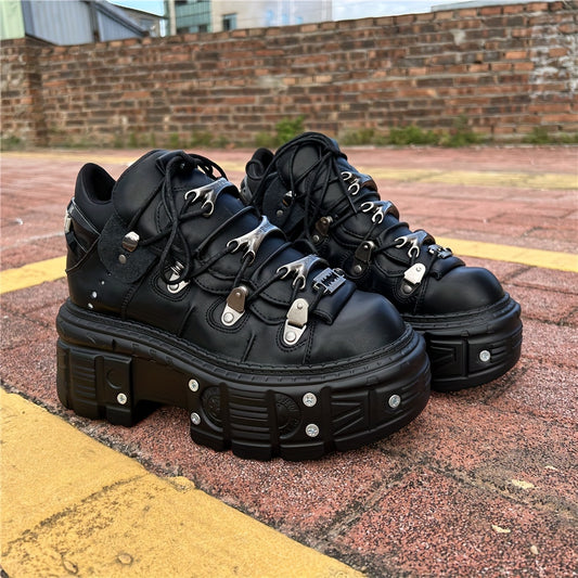 Unisex Retro Punk Chunky Platform Lace-up Shoes