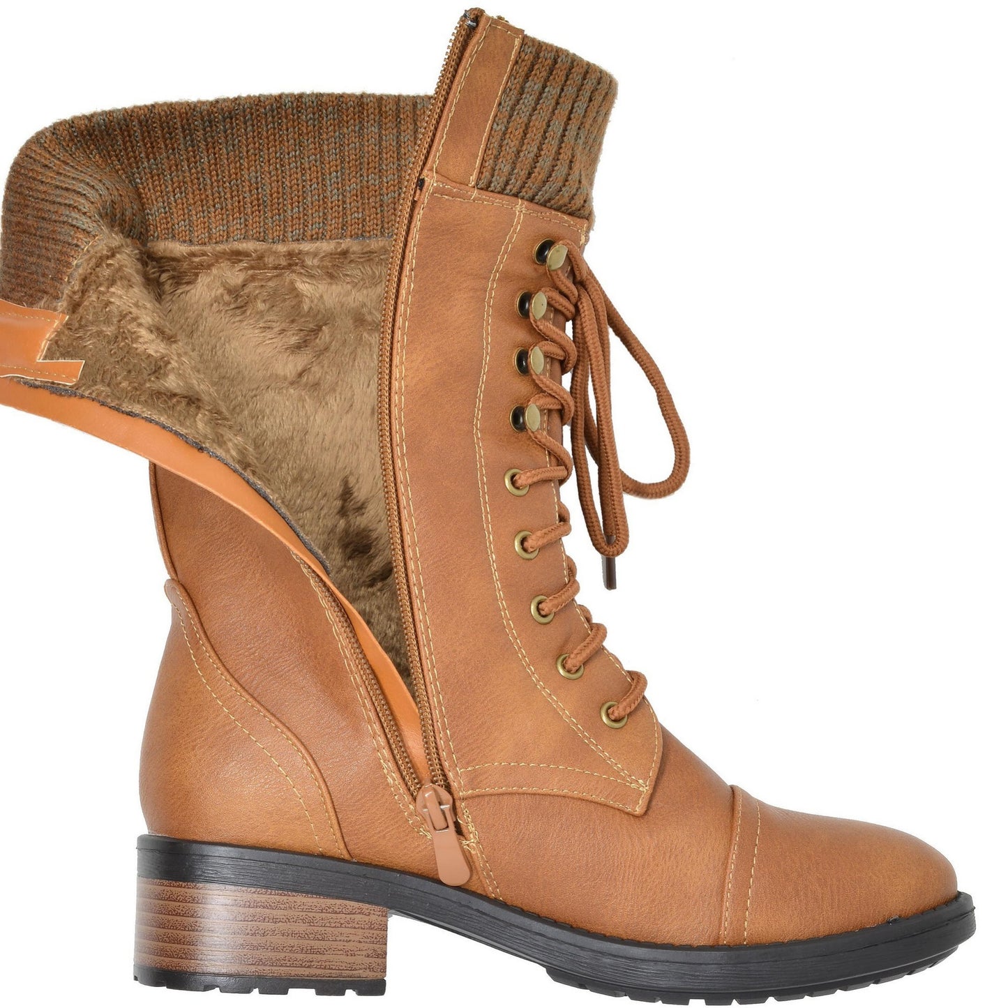 Women's Winter Lace up Mid Calf Riding Boots TPR Outsole