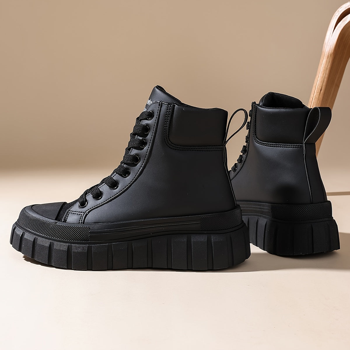 Four Seasons Outdoor Women'S Comfortable Thick Sole Heightening Casual Shoes Daily Laced Black Simple High Top Sports Women'S Shoes