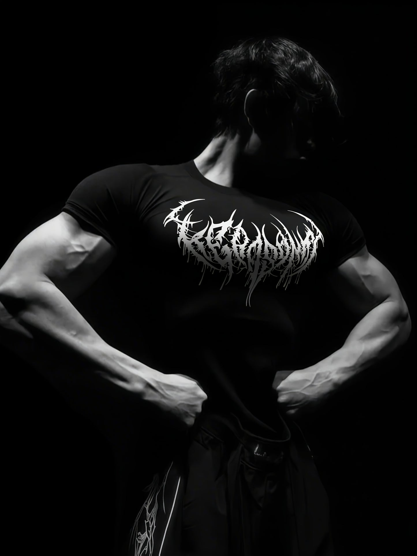 2pcs Men's Gothic Brotherhood Gym T-Shirts - Glow-in-Dark Wing Print & 3D Muscle Support, Anti-Slip Seams, Stretchy Polyester Blend Slim Fit for High-Intensity Training, Black & White Performance Apparel, Gym Shirts, Athletic