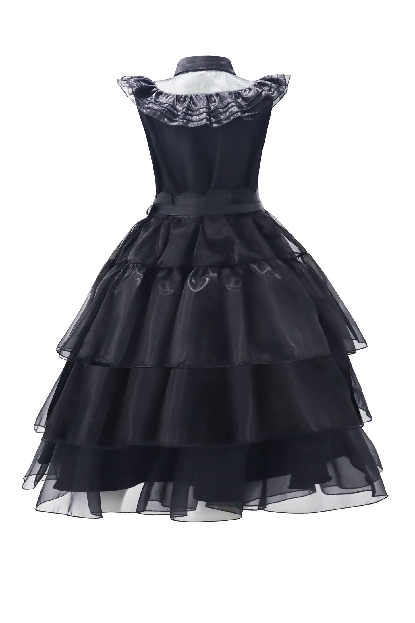 Gothic Cosplay Mesh Dress, Shirt Collar Tiered Goth Dress For Party, Women's Clothing