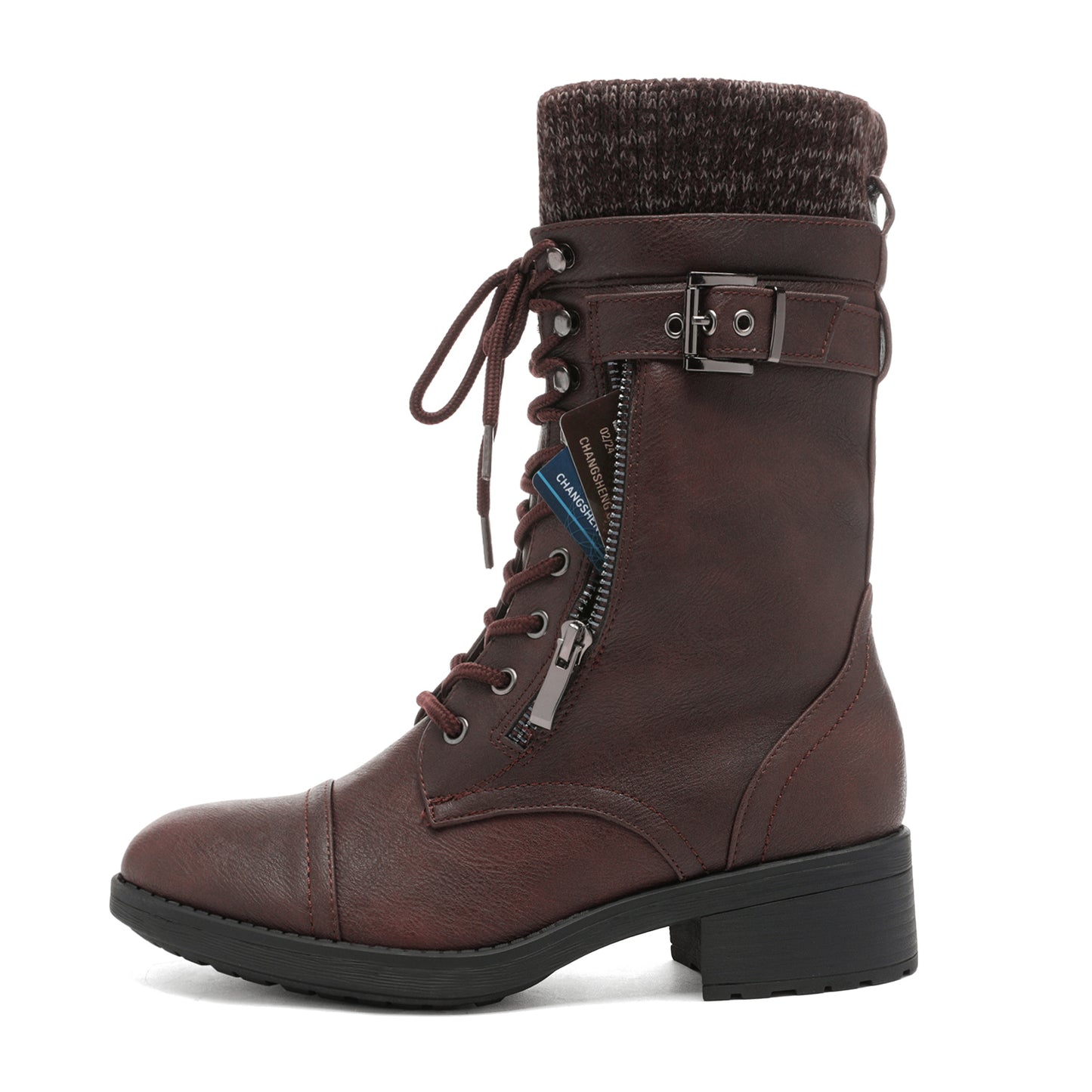 Women's Winter Lace up Mid Calf Riding Boots TPR Outsole