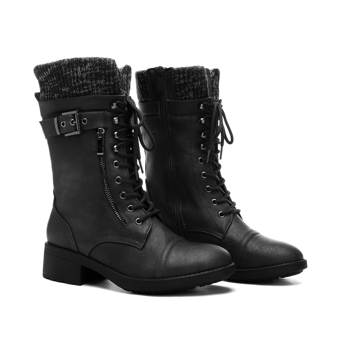 Women's Winter Lace up Mid Calf Riding Boots TPR Outsole