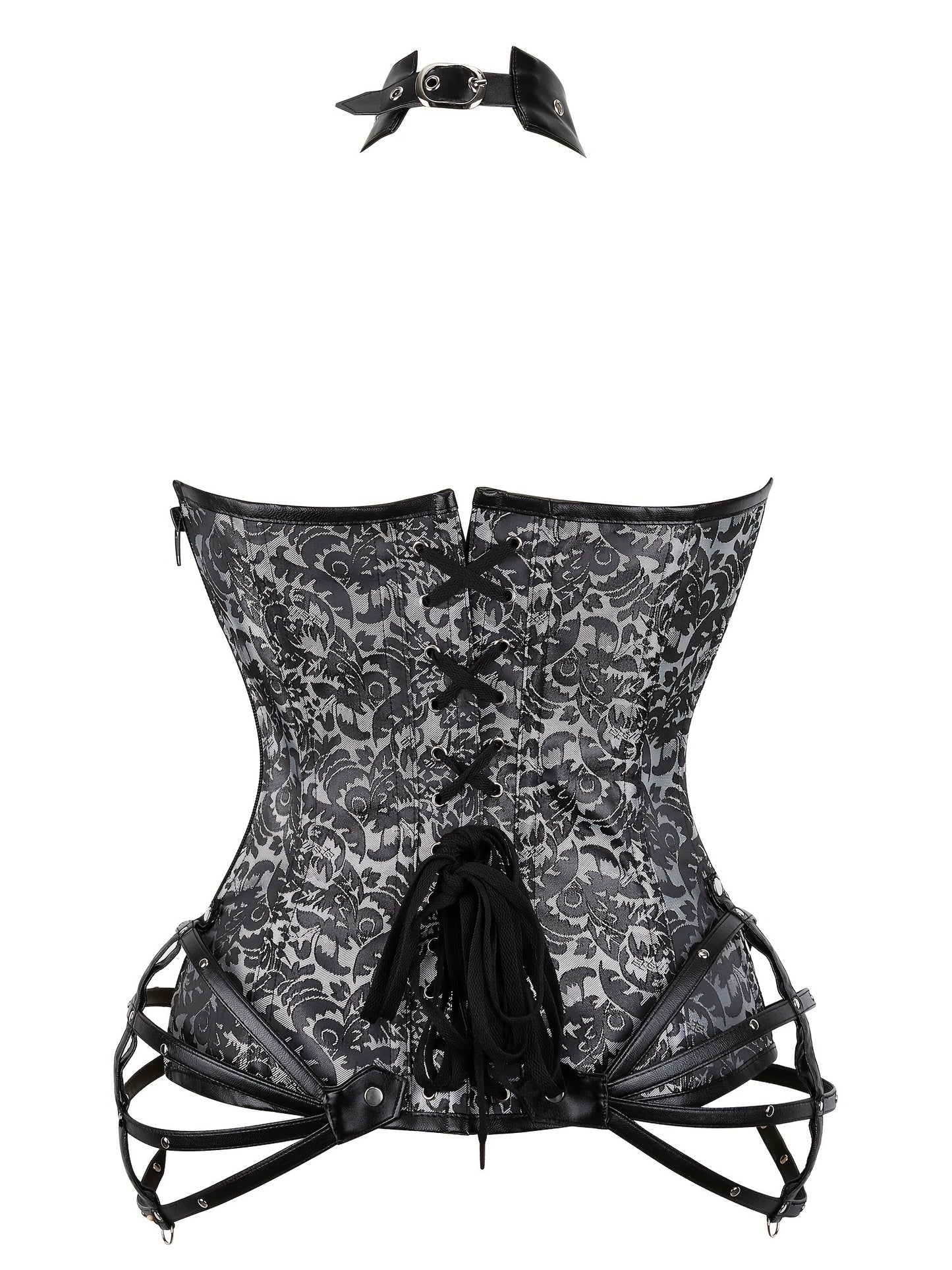 Women'S Gothic Corset Top - Heavy-Duty 11-Ribbed Steel boned shapewear with side zipper, Victorian -style lace front, for Halloween, Cosplay, Themed Parties - Adult Women'S Body Shaper, Costume Accessory, Floral Pattern Desig