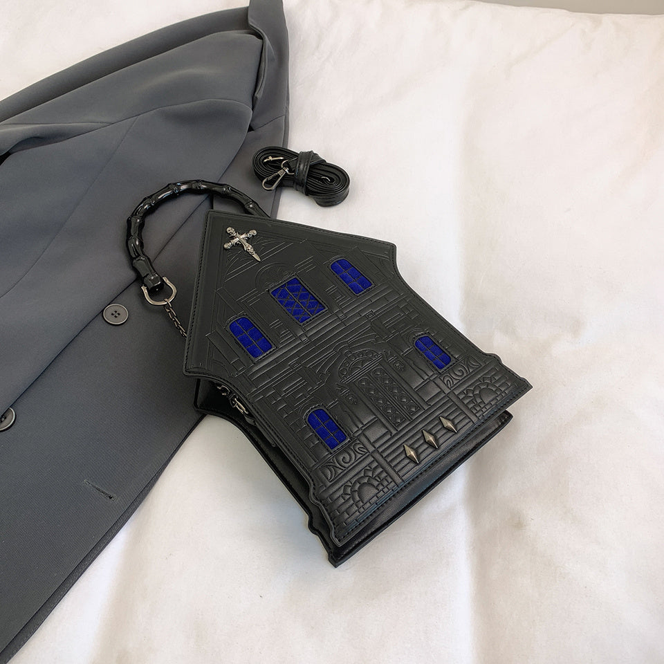 Gothic Crossbody Bag for Women - Black with Blue & White Starry Sky Design, Zipper Closure, Durable Stitched Edges, Polyester Lining, Metal Hardware Accents, Perfect for Casual and Formal Wear, Fantasy-Themed Design, Gothic J