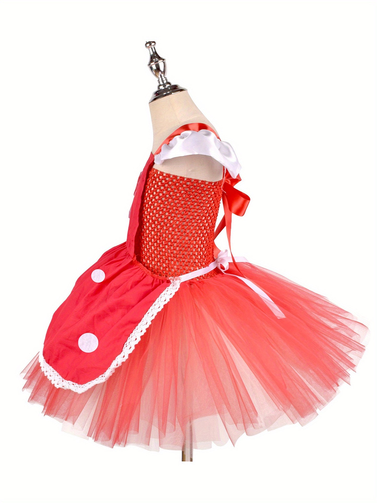 Charming Girls' Mushroom Set with Flutter Sleeves, Tulle Dress & Matching Hat