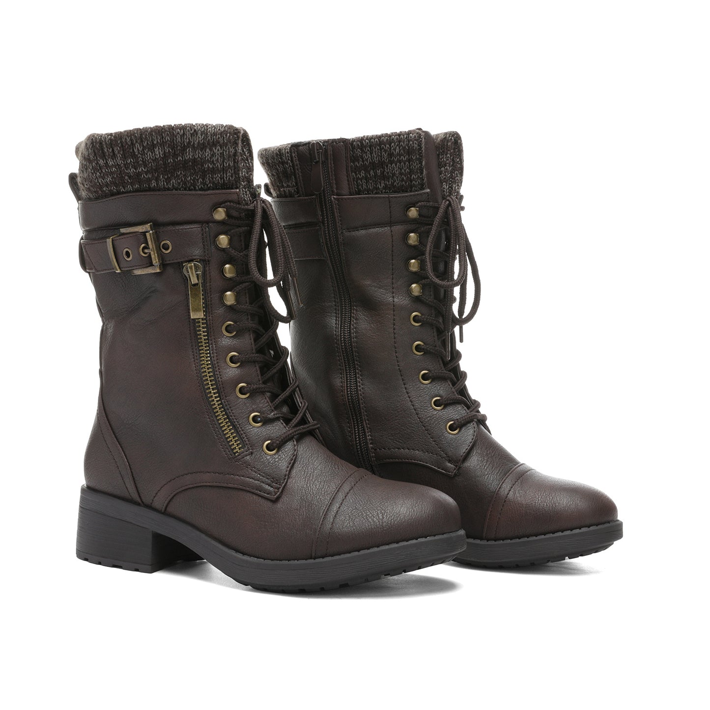 Women's Winter Lace up Mid Calf Riding Boots TPR Outsole