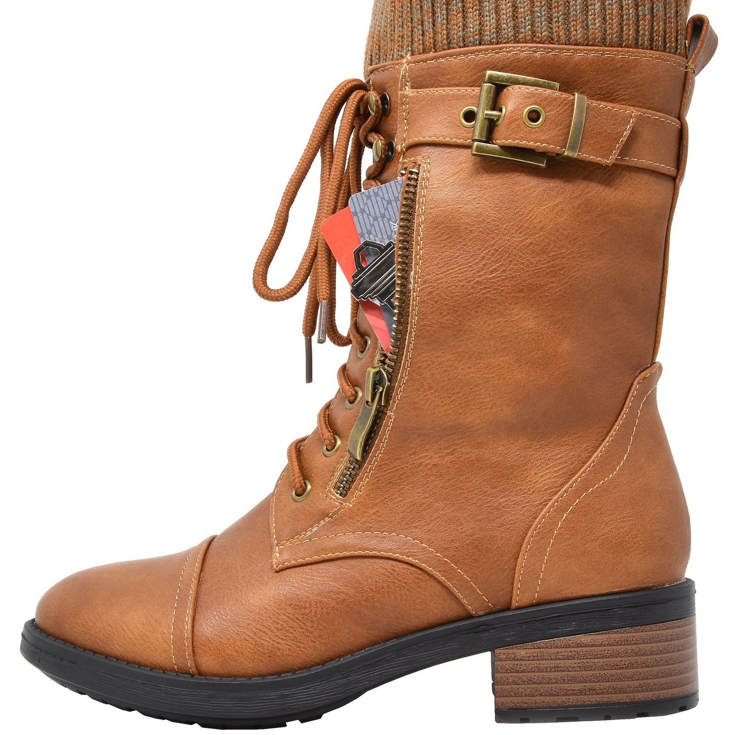 Women's Winter Lace up Mid Calf Riding Boots TPR Outsole