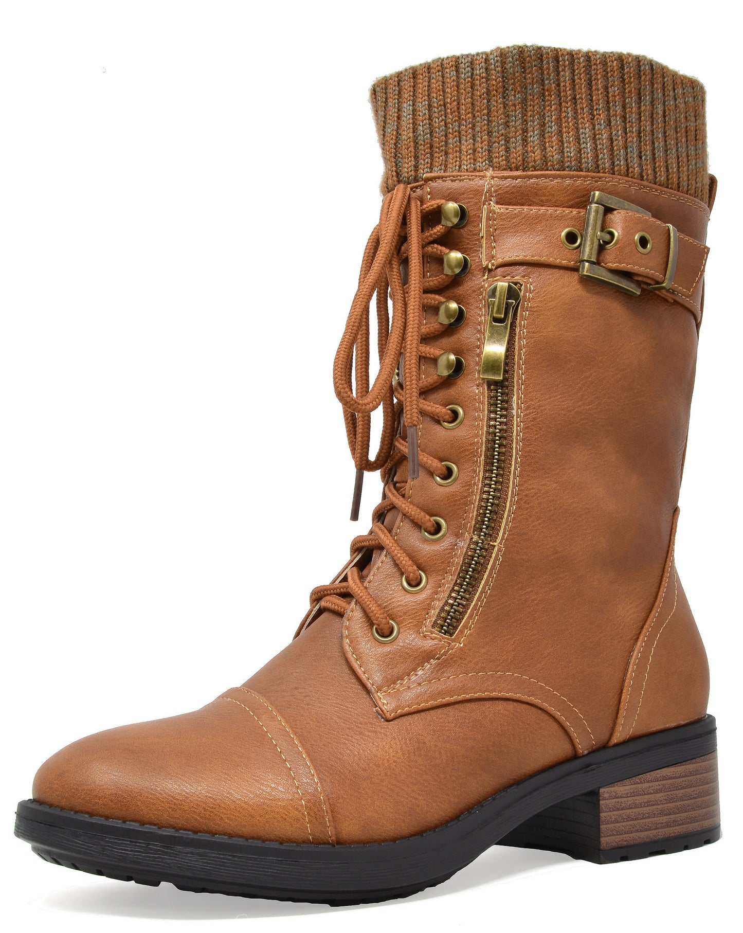 Women's Winter Lace up Mid Calf Riding Boots TPR Outsole