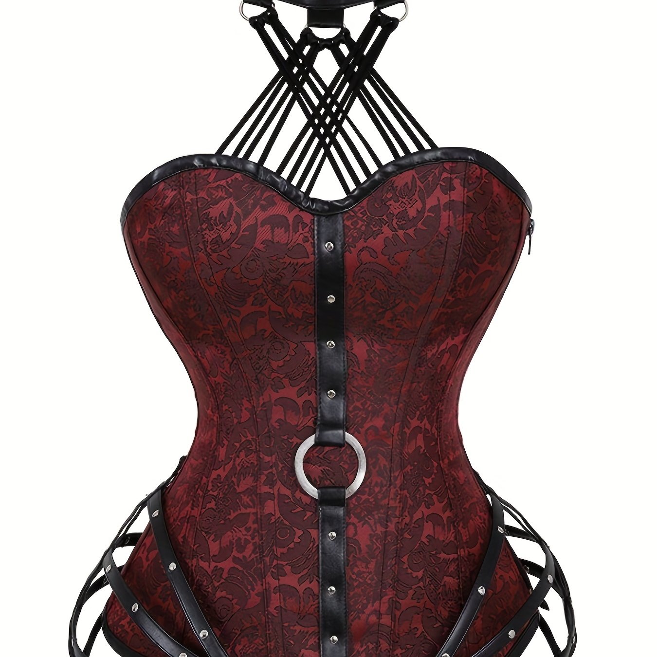 Women'S Gothic Corset Top - Heavy-Duty 11-Ribbed Steel boned shapewear with side zipper, Victorian -style lace front, for Halloween, Cosplay, Themed Parties - Adult Women'S Body Shaper, Costume Accessory, Floral Pattern Desig