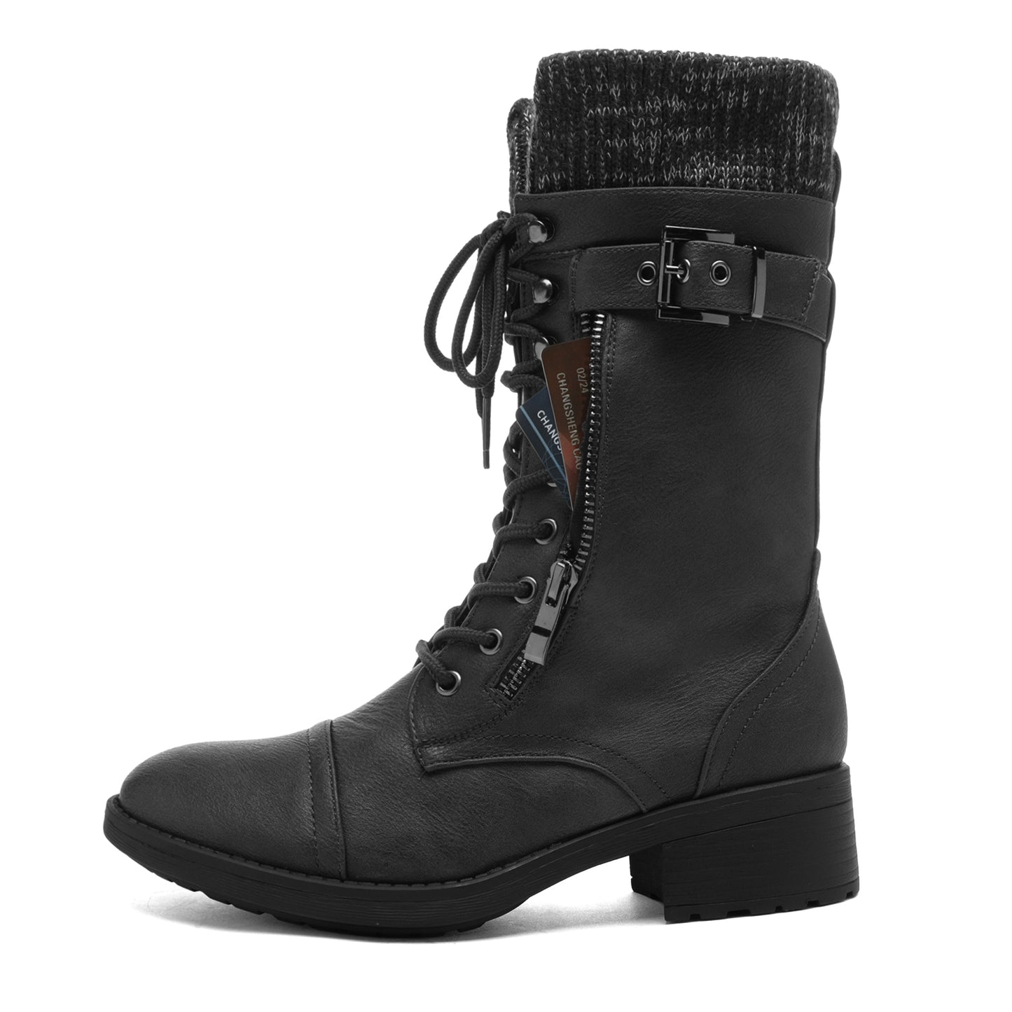 Women's Winter Lace up Mid Calf Riding Boots TPR Outsole