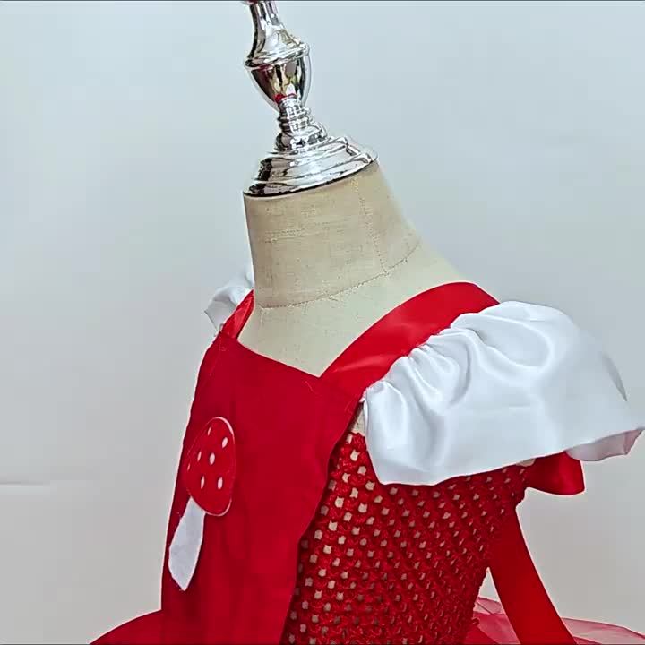 Charming Girls' Mushroom Set with Flutter Sleeves, Tulle Dress & Matching Hat