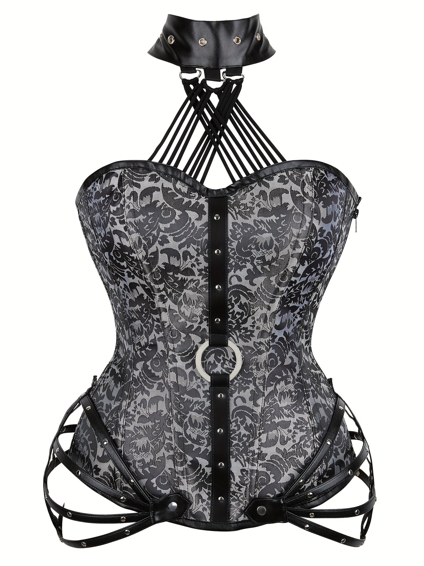 Women'S Gothic Corset Top - Heavy-Duty 11-Ribbed Steel boned shapewear with side zipper, Victorian -style lace front, for Halloween, Cosplay, Themed Parties - Adult Women'S Body Shaper, Costume Accessory, Floral Pattern Desig
