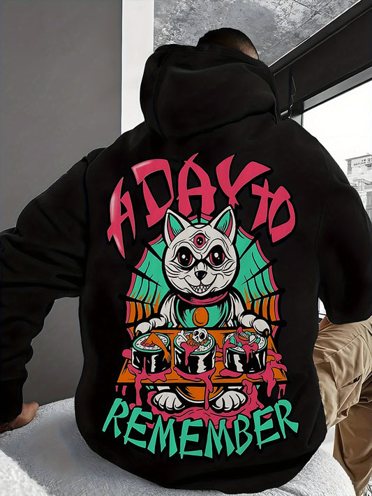 Handsome Men'S Hoodie with English Letters And Horror Elements Printed on It. Evil Kitten Cartoon Versatile Printed Hoodie with Pocket Details for Easy Release And Storage. Soft And Comfortable Fabric Is The Best Choice