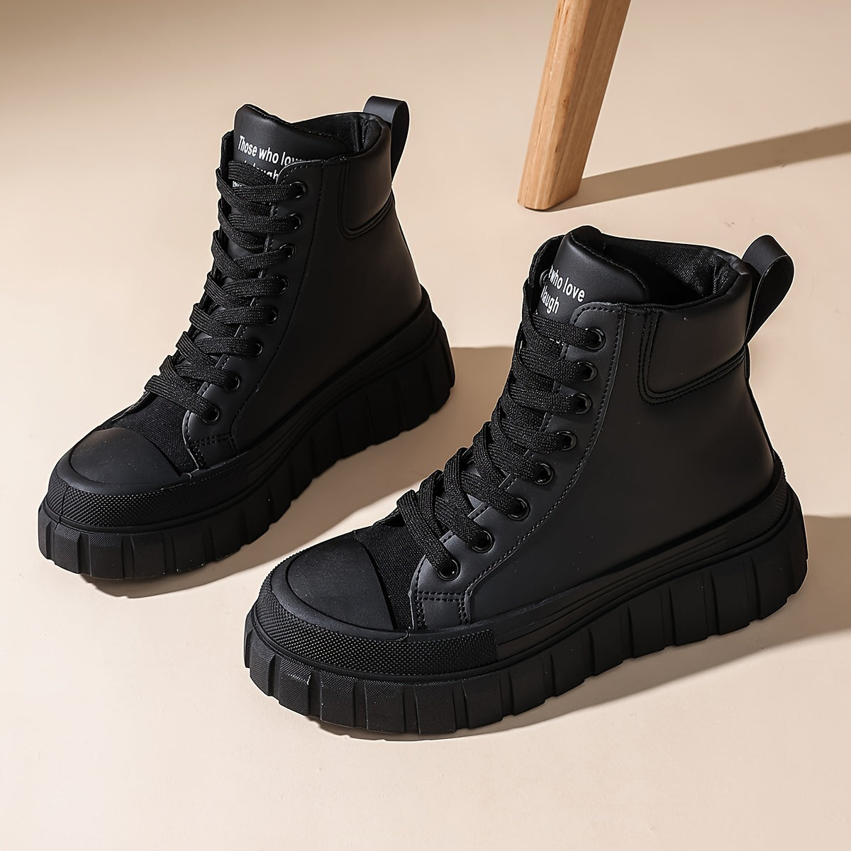 Four Seasons Outdoor Women'S Comfortable Thick Sole Heightening Casual Shoes Daily Laced Black Simple High Top Sports Women'S Shoes